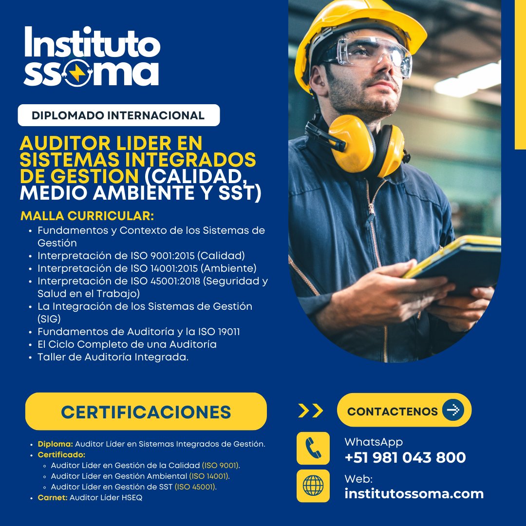 Auditor Líder en Sistemas Integrados de Gestión (Calidad, MA y SST)